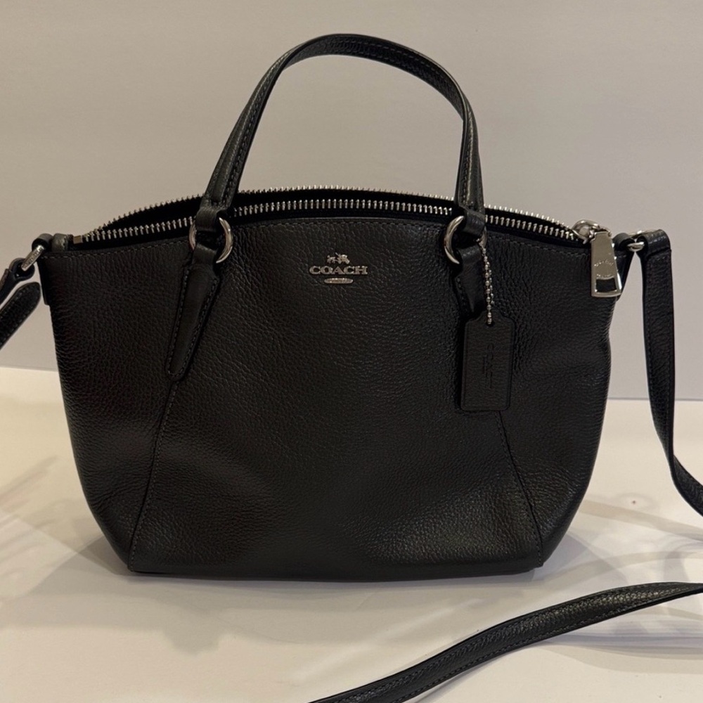 Coach Metallic Black Pebbled Leather Crossbody Satchel